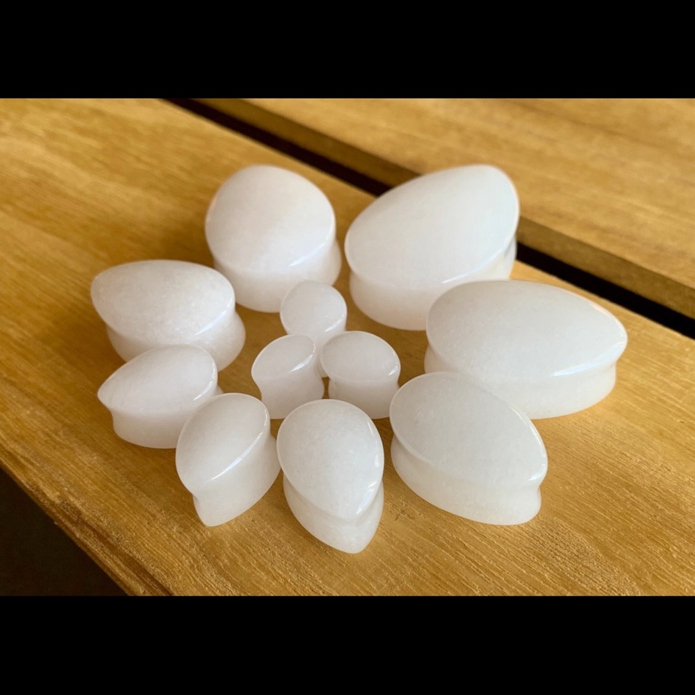 White Jade Teardrop Stone Plugs- never worn